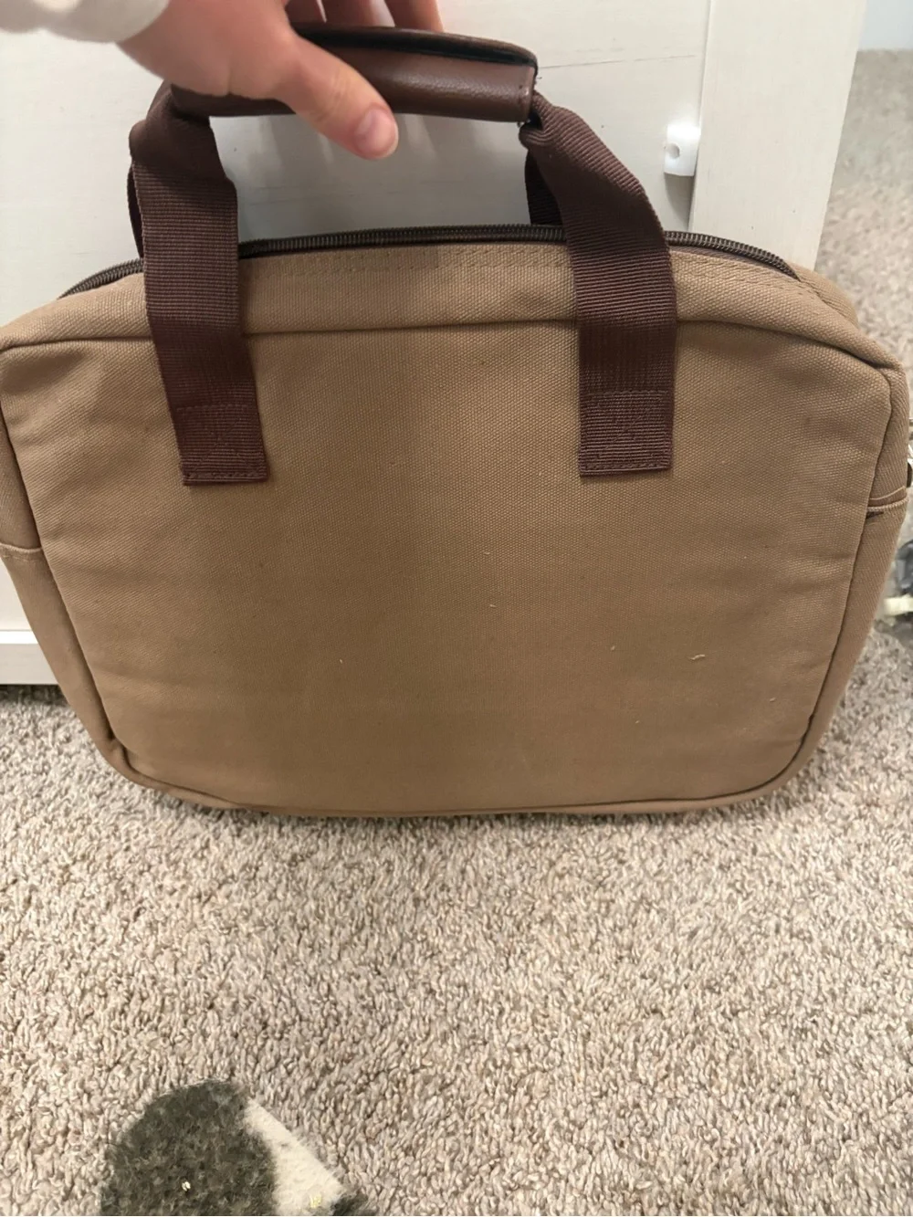 Bella Russo- Canvas Utility Briefcase Tote in Khaki Brown